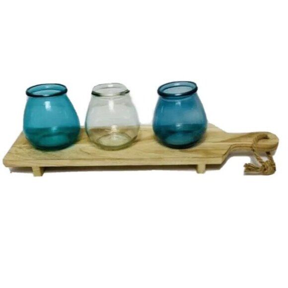 Rustic Nautical Votive Candle Holder Wooden Tray Coastal Style Home Décor Vase J - Picture 3 of 10